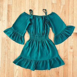 H&M Divided Green Boho-Style Short Dress Off-Shoulder Size 2